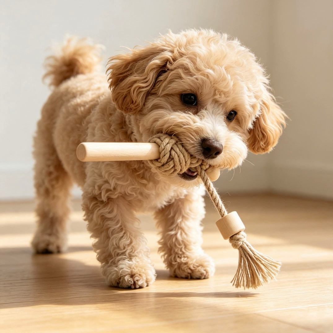 Natural Wood & Hemp Rope Dog Chew Toy