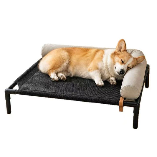 Elevated Dog Bed with Neck‑Support Bolster Pillow