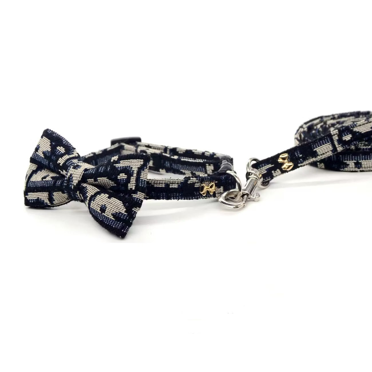 Vintage Pattern Pet Bow Tie Collar & Matching Leash Set