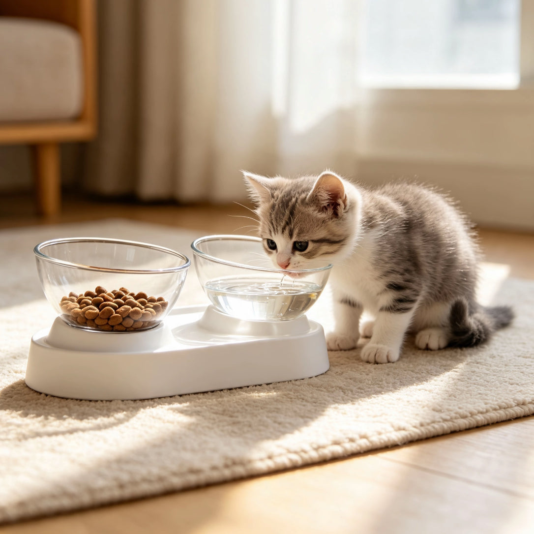 Raised Transparent Pet Double Feeder Bowls for Cats & Dogs