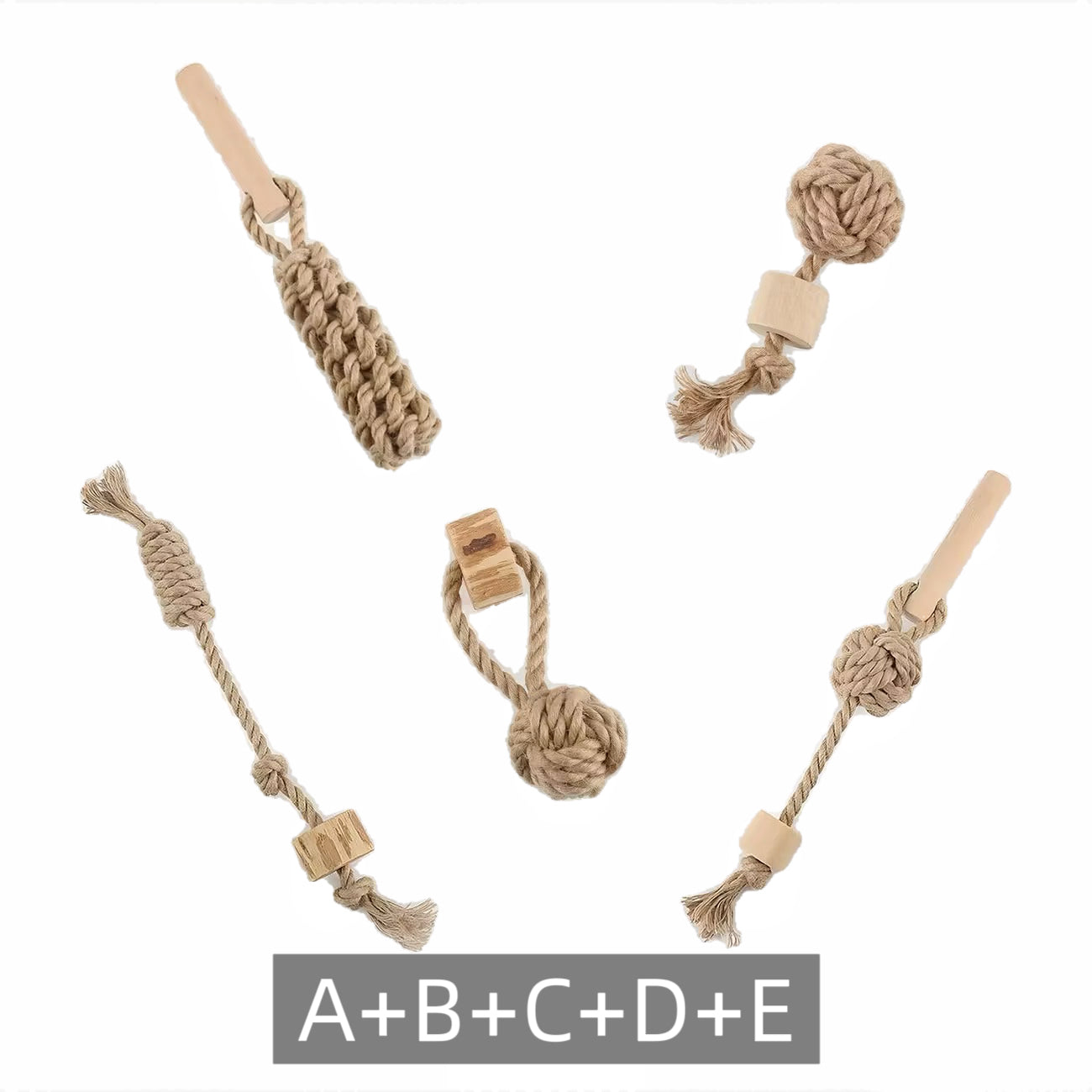Natural Wood & Hemp Rope Dog Chew Toy
