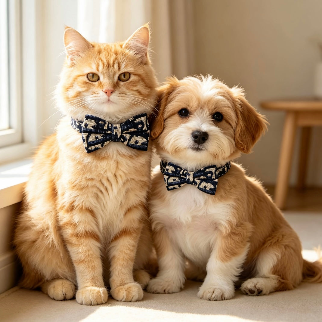 Vintage Pattern Pet Bow Tie Collar & Matching Leash Set