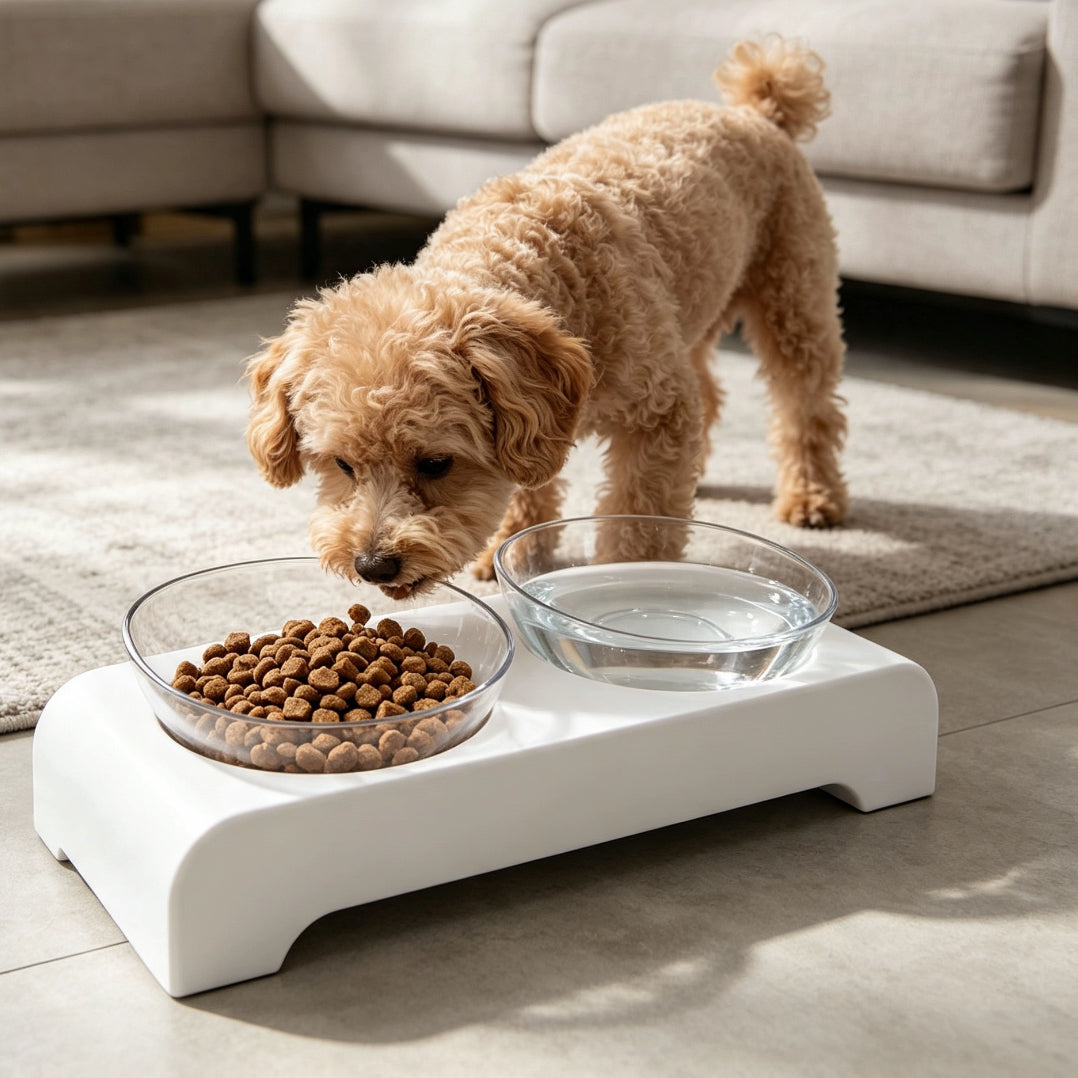 Raised Transparent Pet Double Feeder Bowls for Cats & Dogs