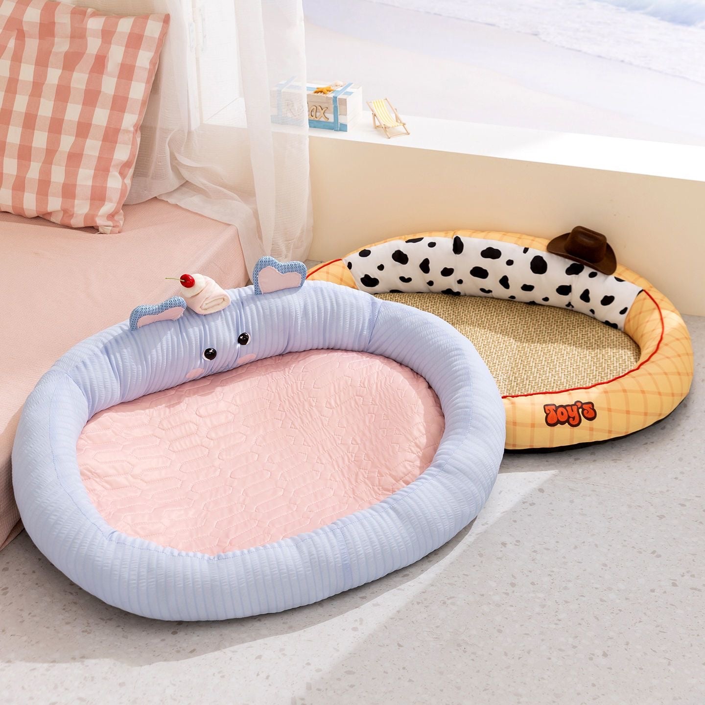 Cooling Dog Bed, 360° Neck Support Pet Bed