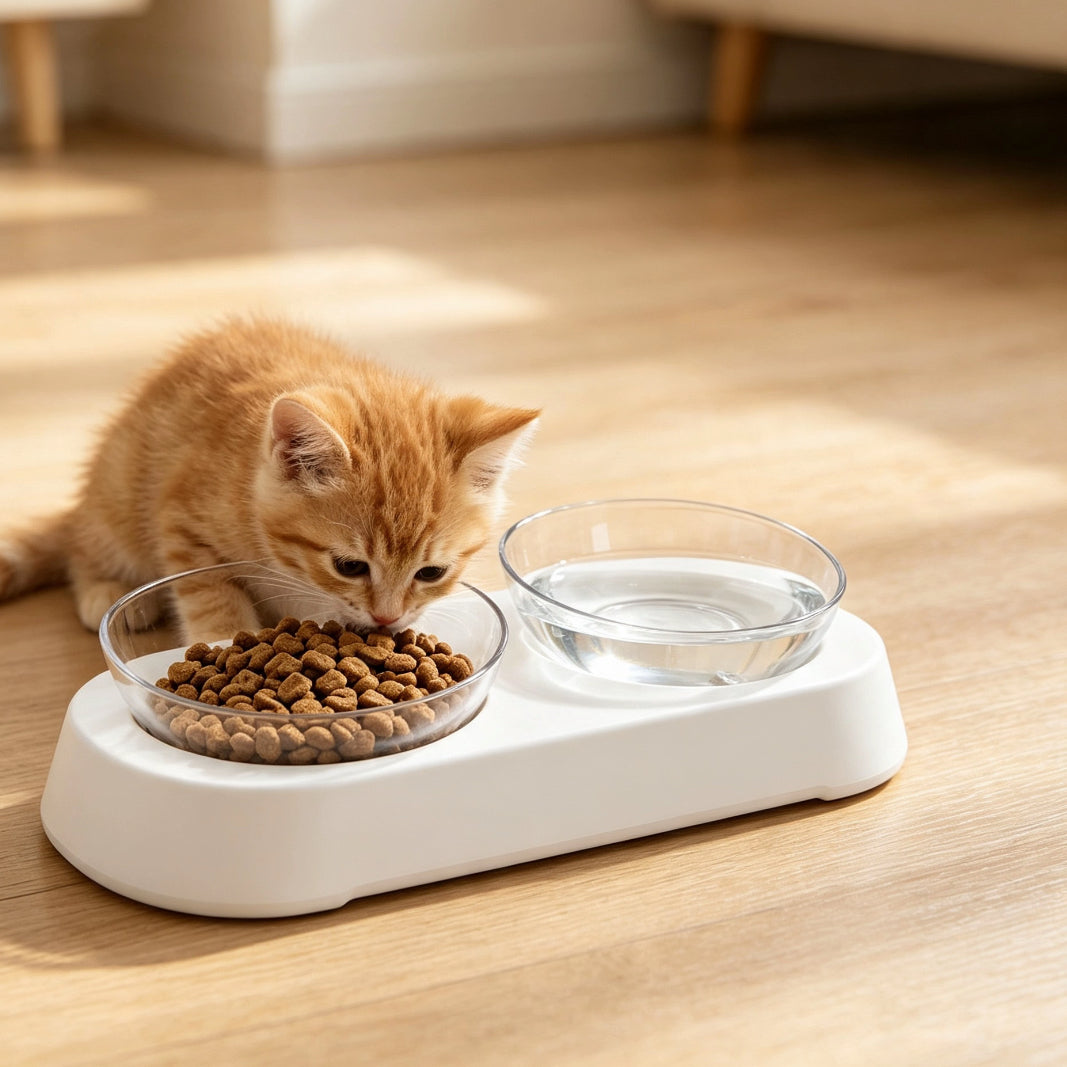 Raised Transparent Pet Double Feeder Bowls for Cats & Dogs